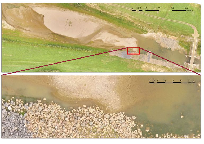 Luchtfoto van de Nevengeul bij Hurwenen. Hiervan kon een zeer nauwkeurige microreliëfkaart worden afgeleid