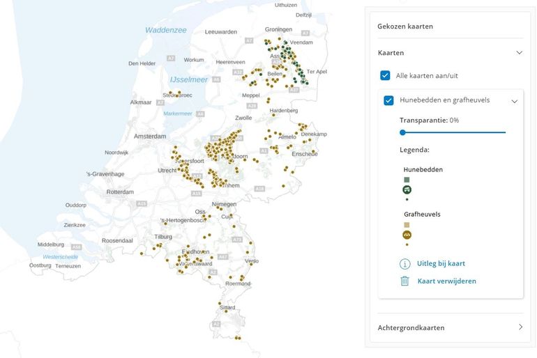 Kaart Hunebedden en grafheuvels