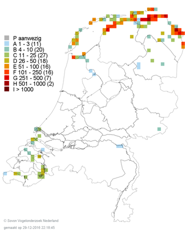 Geschat aantal Fraters per atlasblok in Nederland van 2012 tot en met 2015