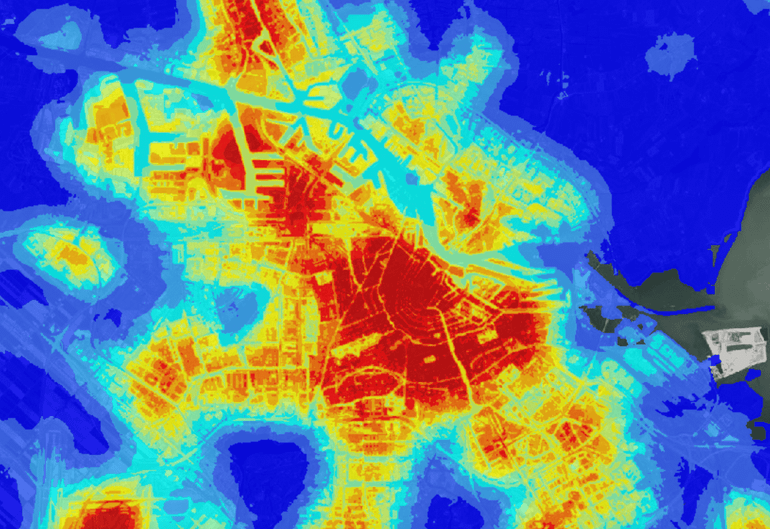 Heat island map of the city of Amsterdam