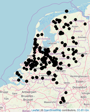 Figuur 4. Kaart met de bemonsterde locaties in 2019 zoals aangegeven op Waterdiertjes.nl