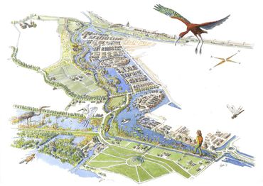 Een impressie van een natuur gebaseerde oplossing: klimaatbuffer IJsselmonde langs de Koedood tussen Barendrecht en Rhoon