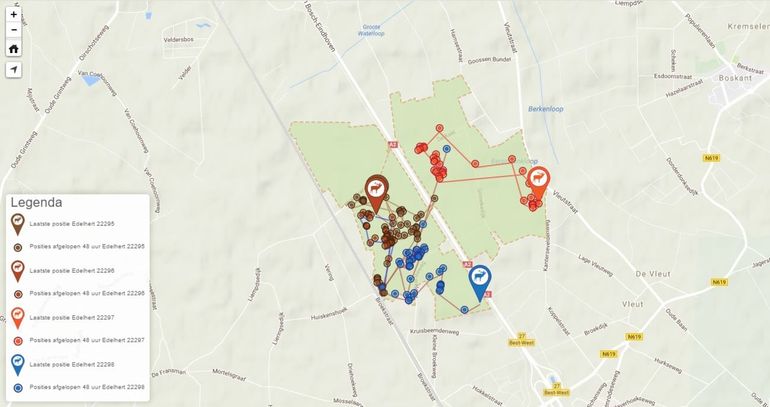 GPS-zenderkaart met posities edelherten