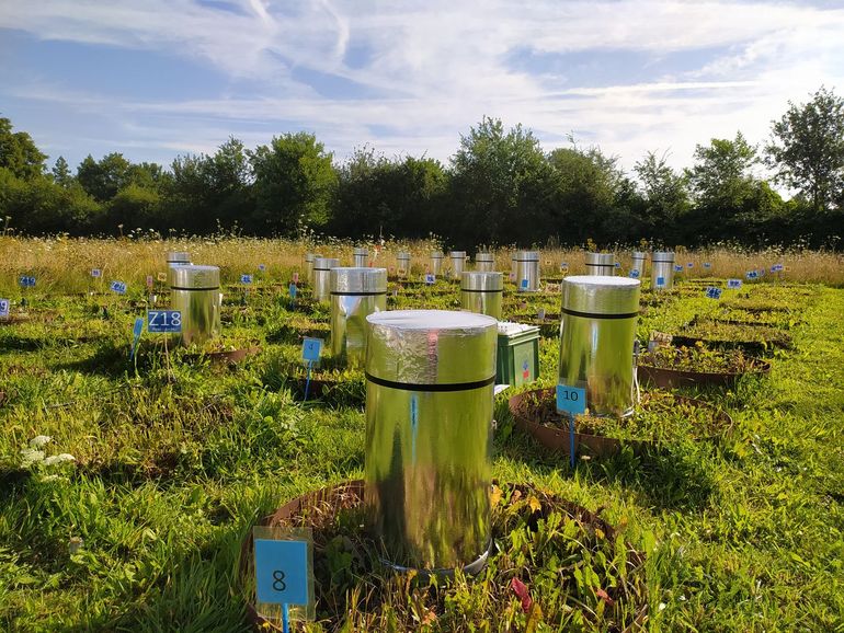 Met deze opstelling bij het IJkcentrum voor de Bodem in de NIOO-proeftuinen kun je de broeikasgasuitstoot gedurende een dag meten