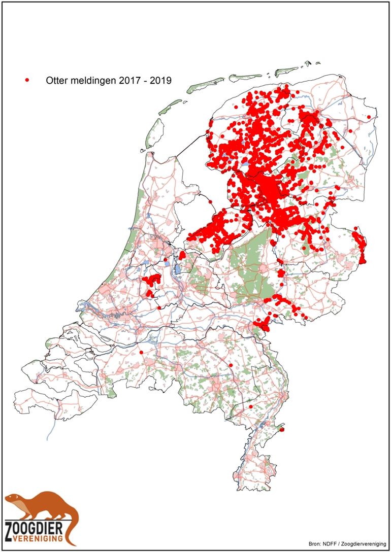 Figuur 1. Verspreiding van de otter in de periode 2017-2019