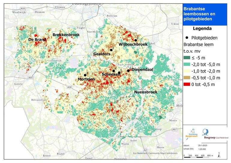 Ligging van de Brabantse leembossen in relatie tot de Brabantse leem