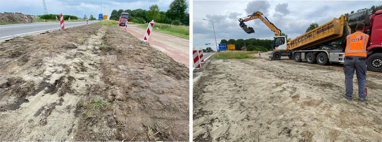 De aannemer herstelt zo goed als mogelijk de situatie. In het midden is een geul waar de bodem vrijwel onberoerd is gebleven. Een kans op herstel voor de Bokkenorchis in het volgende seizoen?