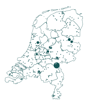 Locaties waar deelnemers in hun tuinen vleermuizen hebben geteld