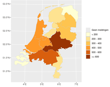 Figuur 1: aantal meldingen van tekenbeten op Tekenradar.nl in 2023