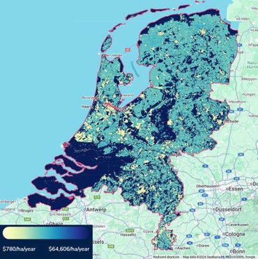 De waarde van natuur in dollar per hectare per jaar