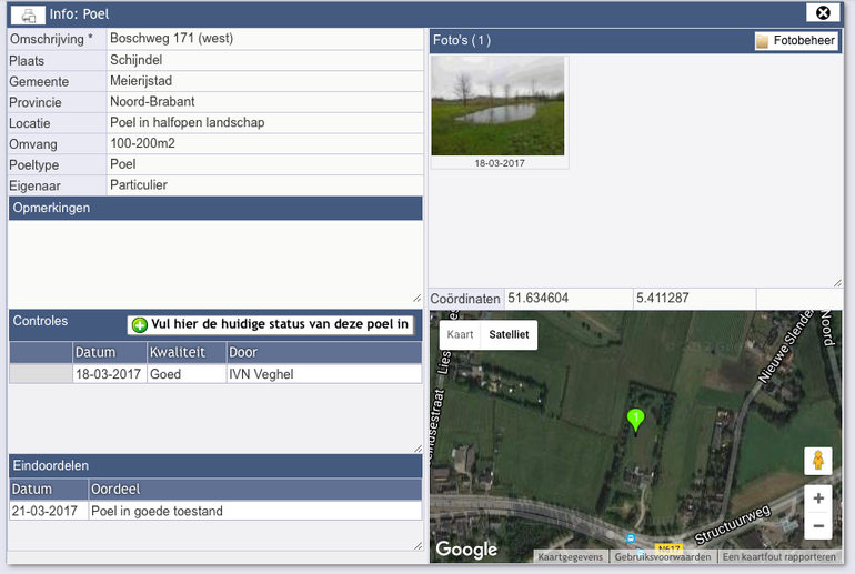 Voorbeeld informatiekaart ingevoerde poel in Brabant