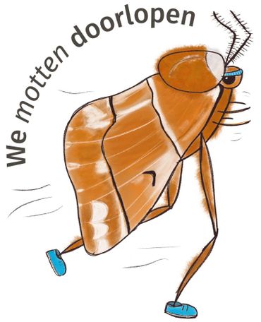 De mascotte van de estafetteploeg van De Vlinderstichting, 'We motten doorlopen'