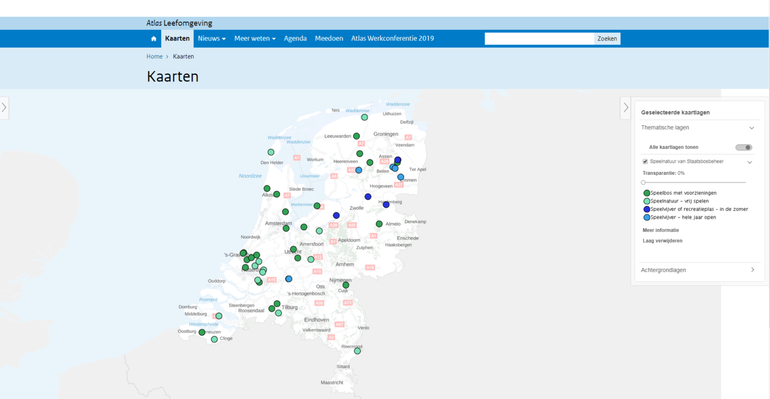 Screenshot Atlas Leefomgeving: speelnatuur van Staatsbosbeheer