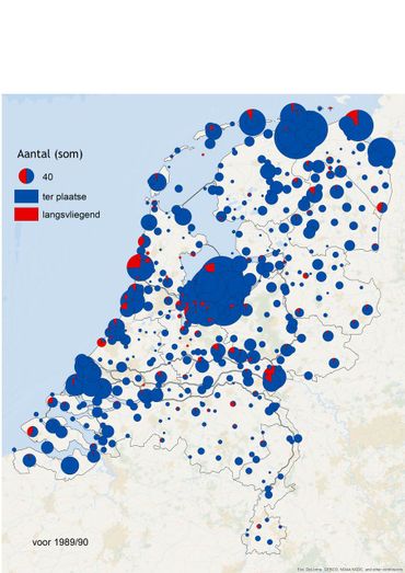 Figuur 1a. Verspreiding ruigpootbuizerd in de periode 1880 tot 1990 op basis van een gecombineerde dataset