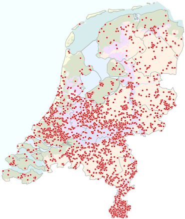 Kaartje met de waarnemingen van het scheefbloemwitje vanaf 2015