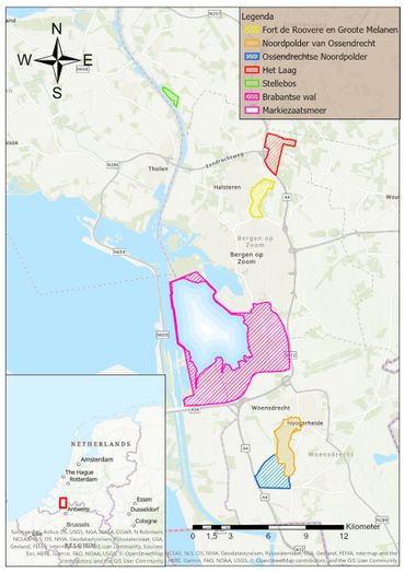 De onderzoeksgebieden in westelijk Noord-Brabant