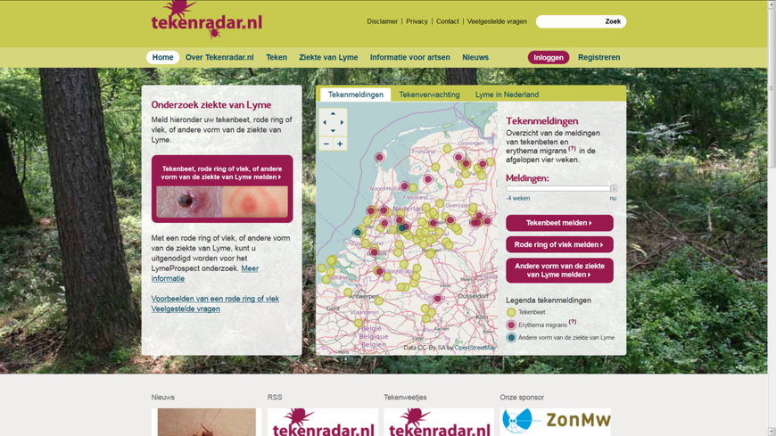 Screenshot van de website Tekenradar.nl op 27 april 2016