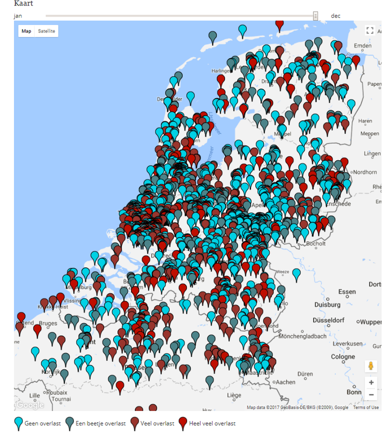 Alle meldingen van muggenoverlast van januari tot en met 19 augustus 2017