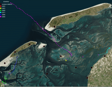 Het moment van vertrek richting het noordwesten van een van de kanoeten aan het eind van de middag op 11 mei