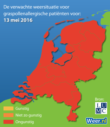 Hooikoortsverwachting voor vrijdag 13 mei 2016