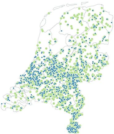 Verspreiding scheefbloemwitje, groen: 2015-2021, blauw: 2022