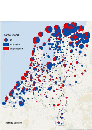 Figuur 1b. Verspreiding ruigpootbuizerd in de periode 2011/12 tot 2021/22 op basis van een gecombineerde dataset