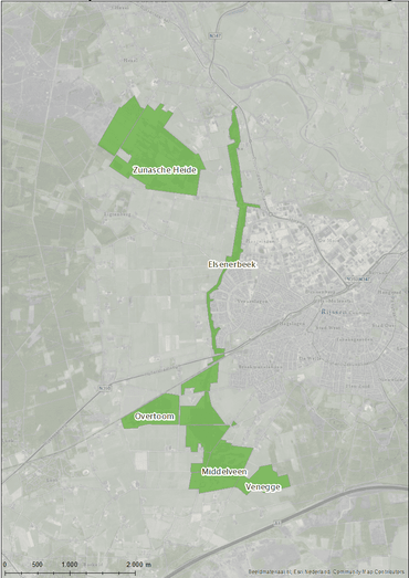 Overzicht van de deelgebieden op de Sallandse Heuvelrug (oostflank)