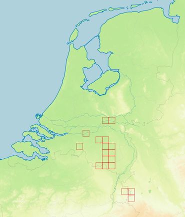 Thans bekende vindplaatsen van de vermiljoenkever; zeer waarschijnlijk komt de soort ook in de tussenliggende en omringende gebieden met geschikt habitat voor