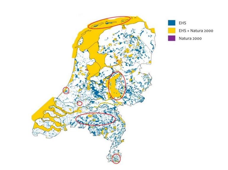De geografische spreiding van de zeven pilotgebieden van de bij All4Biodiversity aangesloten provincies
