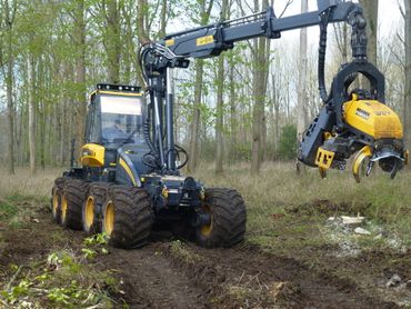 Een 'harvester' (houtoogstmachine)