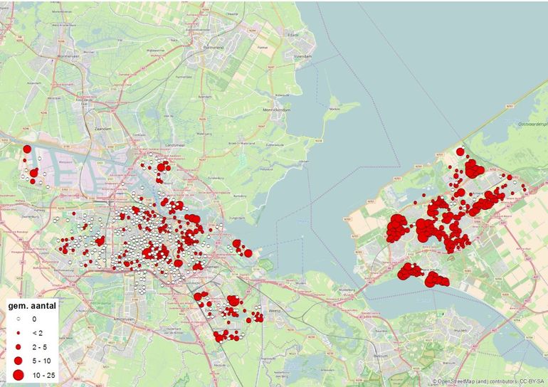 Verspreiding van de huismus op telpunten in Amsterdam en Almere