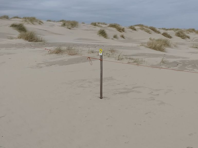 Met een touwtje worden op sommige plekken stukken strand afgezet