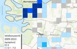 Gemiddelde dichtheden van de Veldleeuwerik 2009-2013: De Marnewaard springt eruit