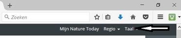 Rechtsboven in de website van Nature Today kun je kiezen voor Nederlandstalige of Engelstalige natuurberichten