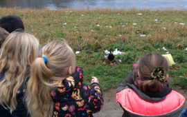 Basisschoolkinderen CNS Basisschool De Vlinderboom in Ede tellen vogels in kader tuinvogeltelling