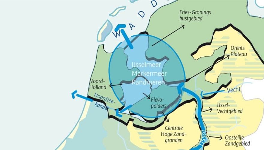 De IJssel en het IJsselmeergebied voorzien Noord-Nederland van zoetwater in de zomer. Bron: De Nieuwe Gracht