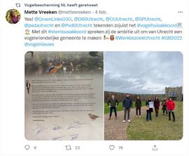 Tweet over werkbezoek Utrecht en Vogelhuisakkoord