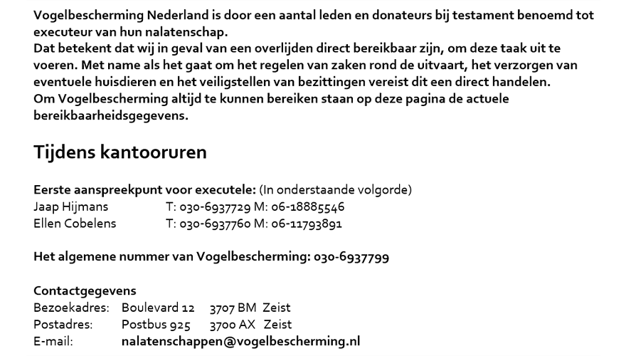 Bereikbaarheid executeur tijdens kantooruren