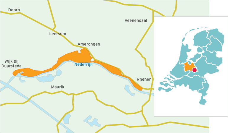 Kaart Uiterwaarden Nederrijn noordoever