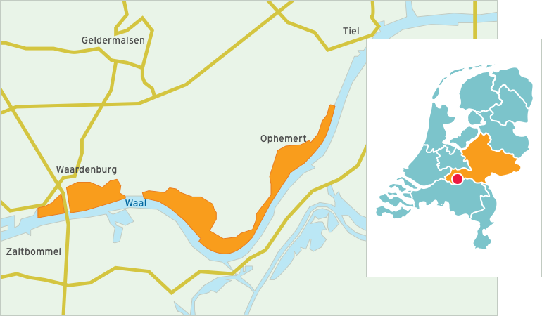 Kaart Uiterwaarden Waal noordoever west