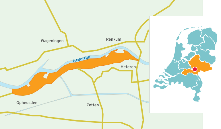 Kaart Uiterwaarden Nederrijn zuidoever oost