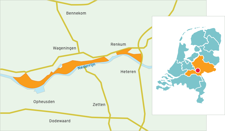 Kaart Uiterwaarden Nederrijn noordoever Rhenen tot Hee