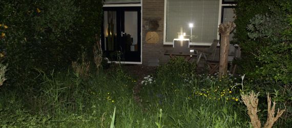 Tuin met nachtvlinderval.